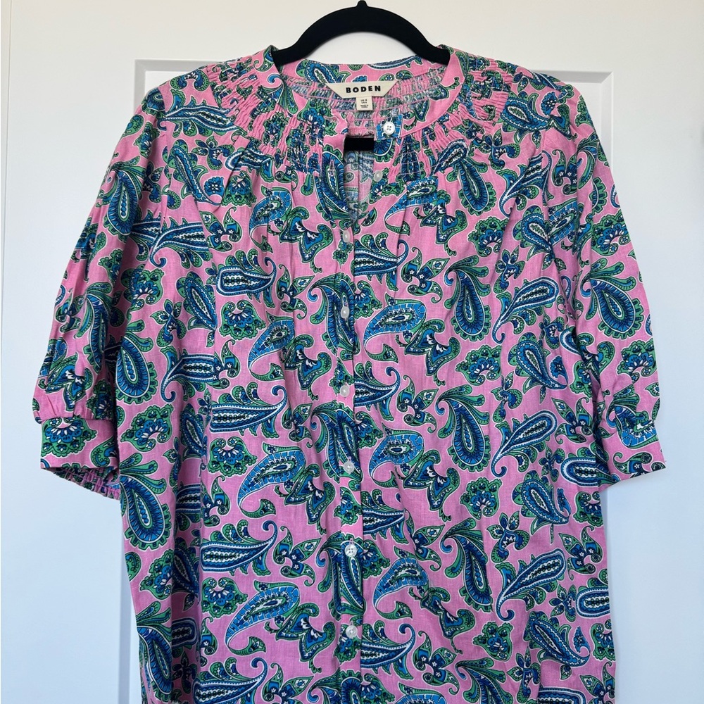 Boden Pink and Blue Paisley Blouse